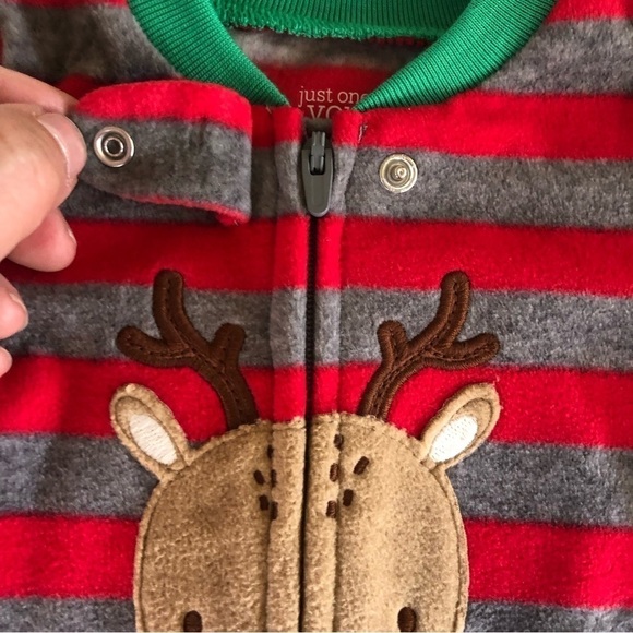 Carter’s Just One You Baby Boys' Reindeer Striped Fleece Footies Size 3M - Picture 5 of 13